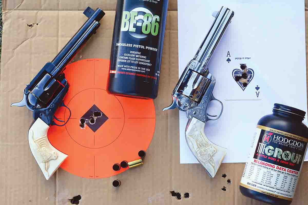 The throat sizes of the original Colt Single Action Army and USFA Flattop Target chambered in .44 Russian measure .430 inch. With cast bullets sized to correspond, accuracy was excellent.
